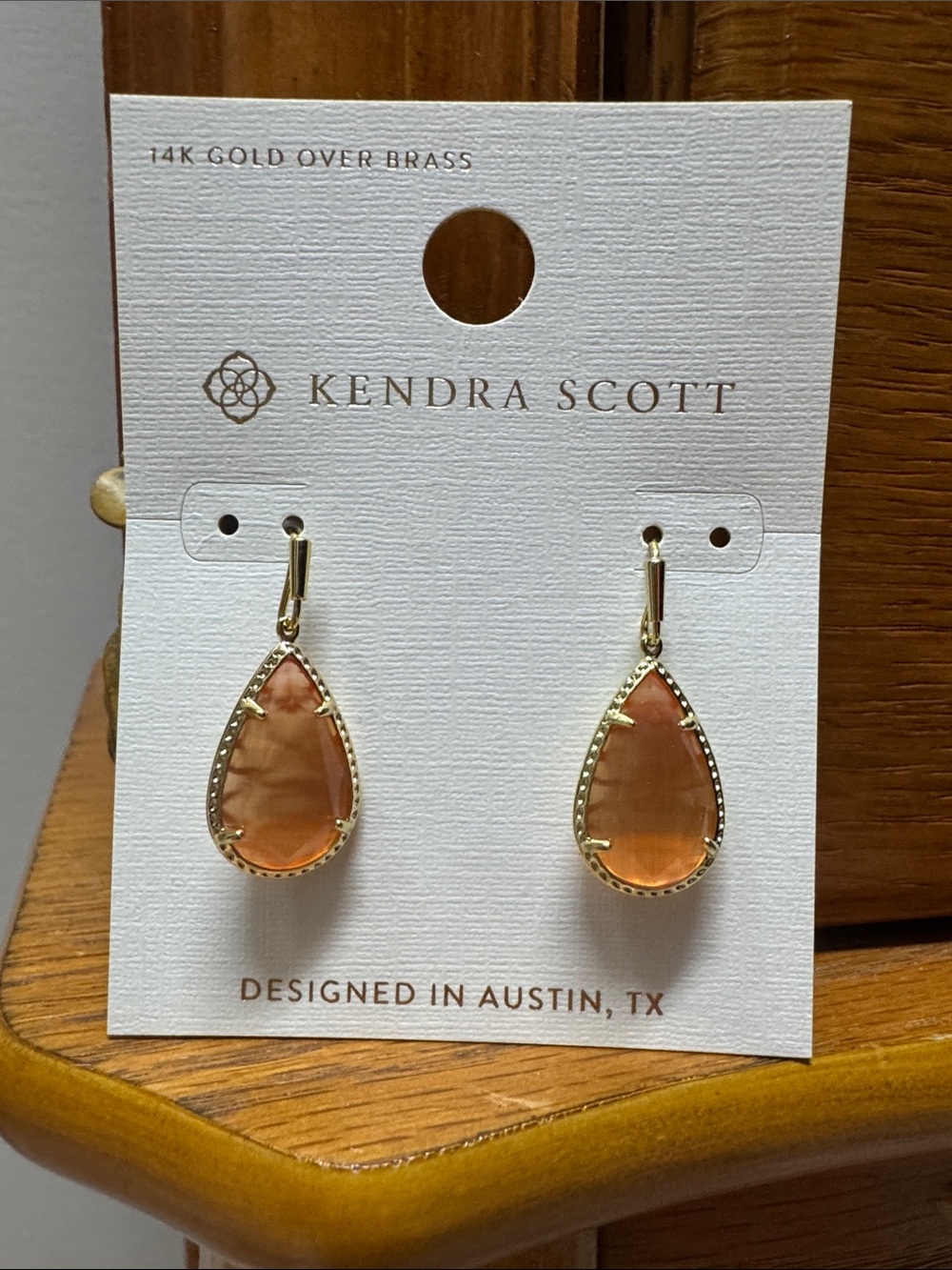 Kendra Scott Gold Teardrop Peach Stone Earrings